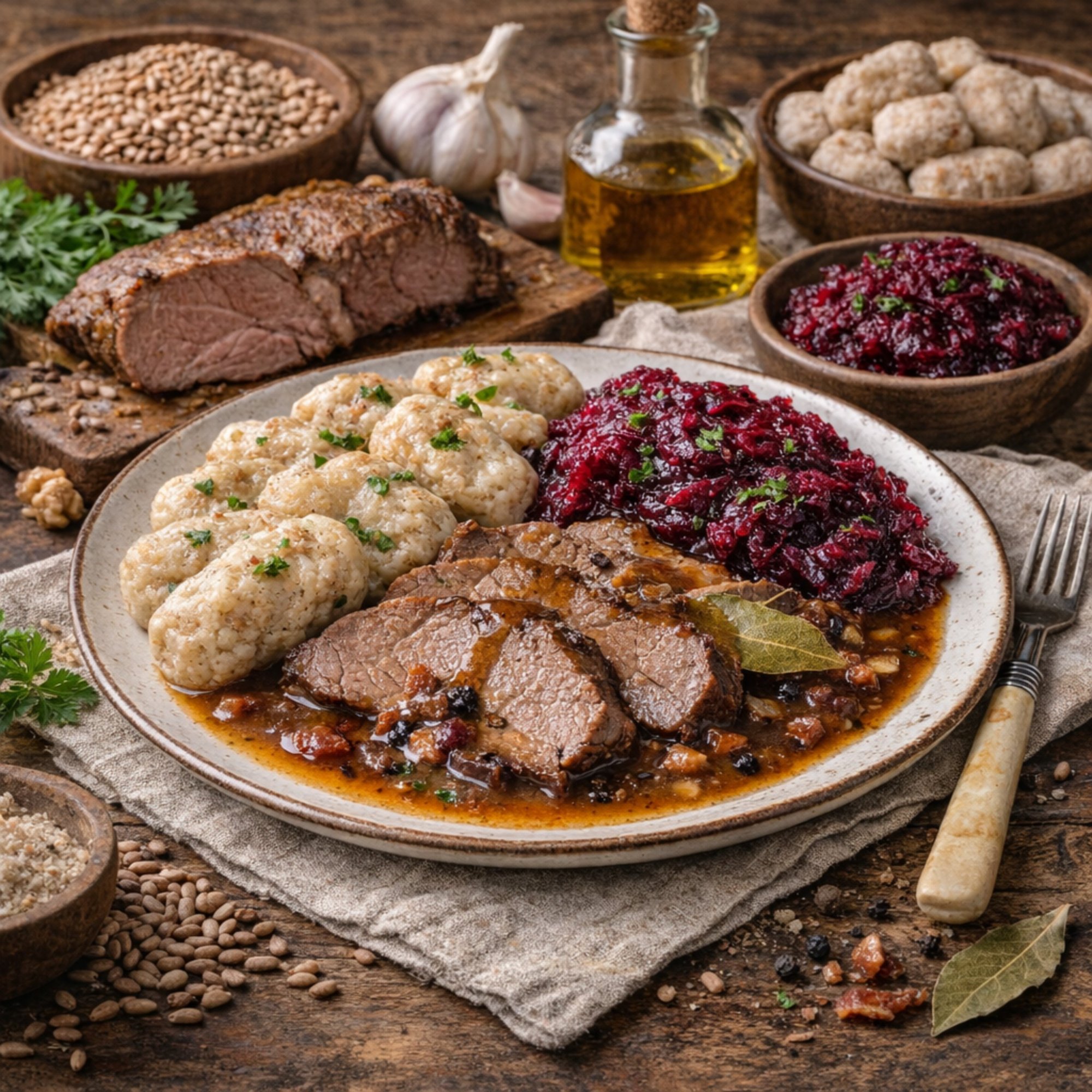 🥩 Hovězí plátek na zelí z červené řepy a špaldové noky