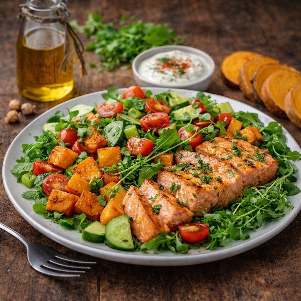 🥗 Salát s lososem, batátem a čerstvou zeleninou