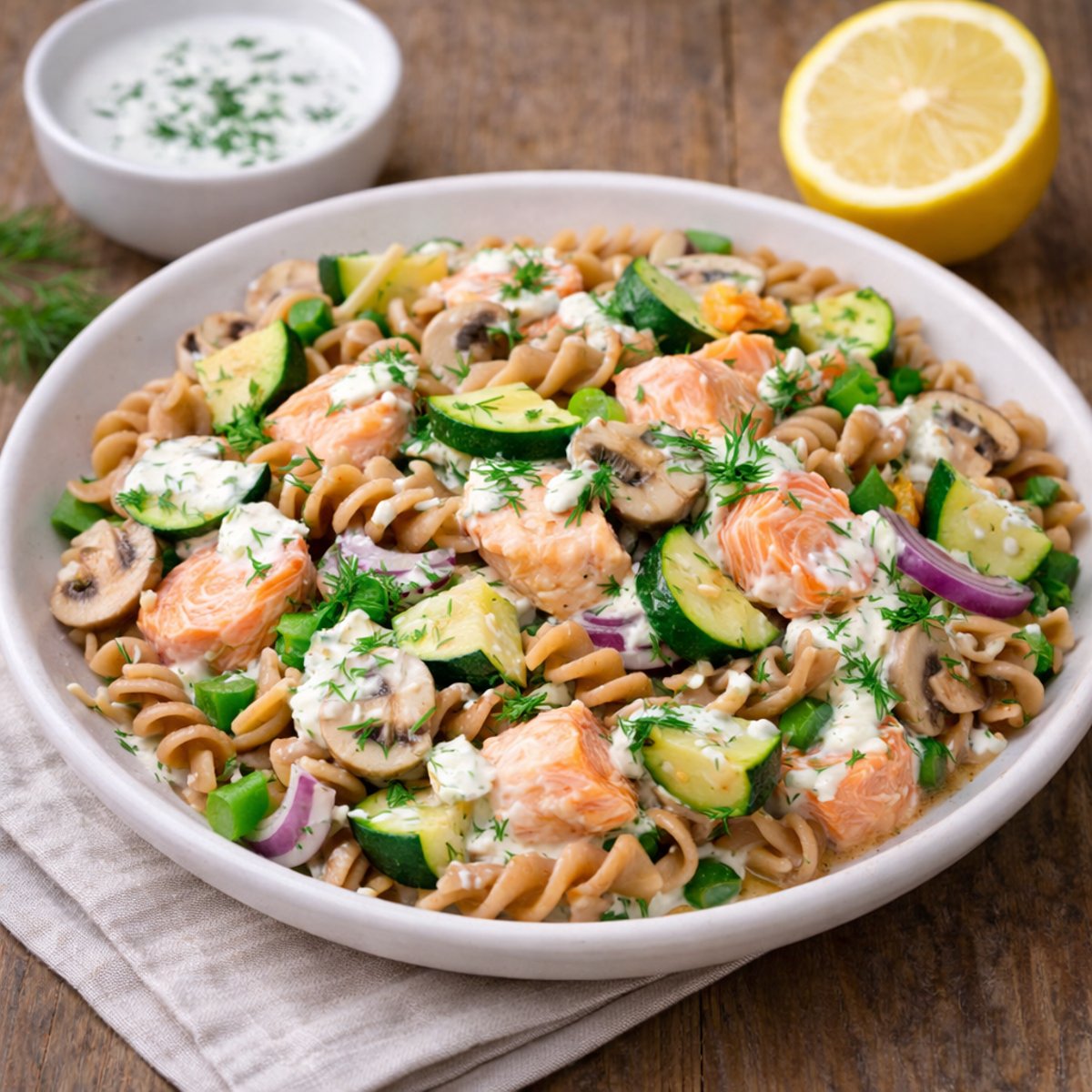 🥗 Těstovinový salát s lososem a koprovým dresinkem