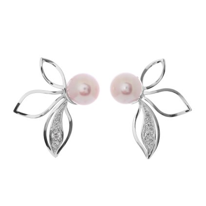 Náušnice z bílého zlata s kultivovanými perlami a přírodními diamanty