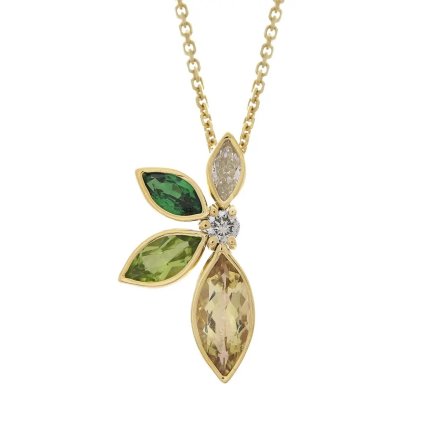 Náhrdelník s přírodními drahými kameny ze žlutého zlata