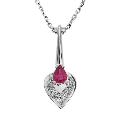 Náhrdelník s rubínem a diamanty z bílého zlata