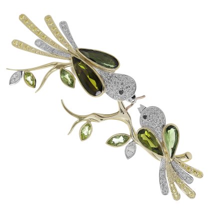 Brož ptáčci s přírodními drahými kameny