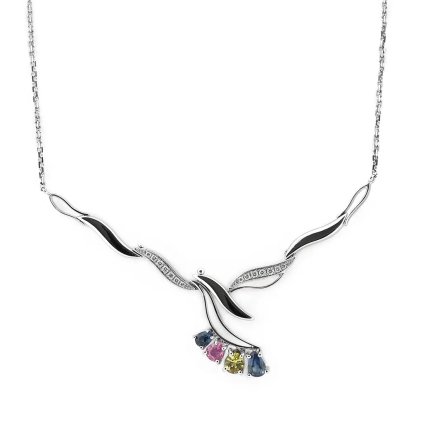 Náhrdelník se safíry a diamanty z bílého zlata