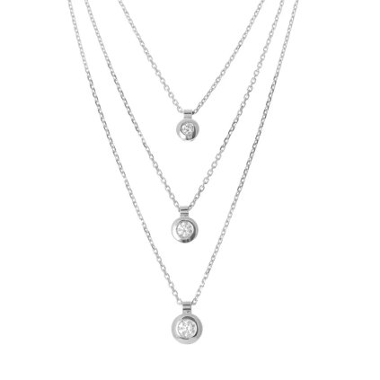 Trojitý náhrdelník se třemi kusy diamantů z bílého zlata