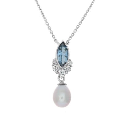 Náhrdelník se sladkovodní perlou, tanzanitem a diamanty z bílého zlata