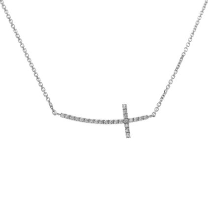 Náhrdelník kříž s diamanty z bílého zlata