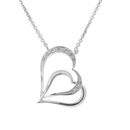 Náhrdelník dvojité srdce s diamanty z bílého zlata