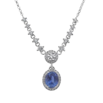 Exkluzivní náhrdelník se safírem a diamanty z bílého zlata