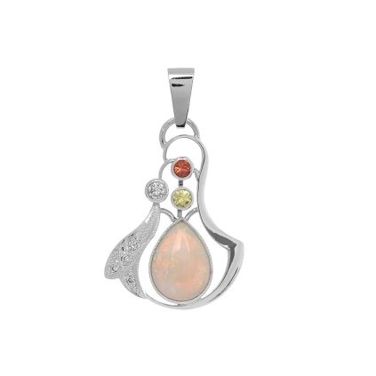 Přívěsek s opálem a diamanty z bílého zlata