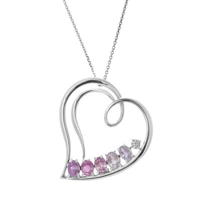 Přívěsek srdce s barevnými safíry a diamantem z bílého zlata