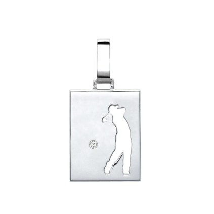 Přívěsek placka s golfistou z bílého zlata s diamantem