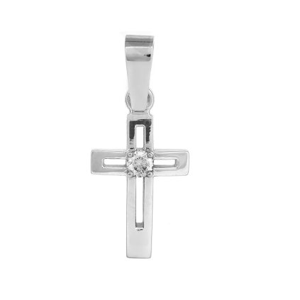 Přívěsek ve tvaru křížku z bílého zlata s přírodním diamantem