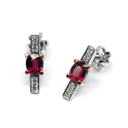 Náušnice z bílého a růžového zlata s rubíny a diamanty