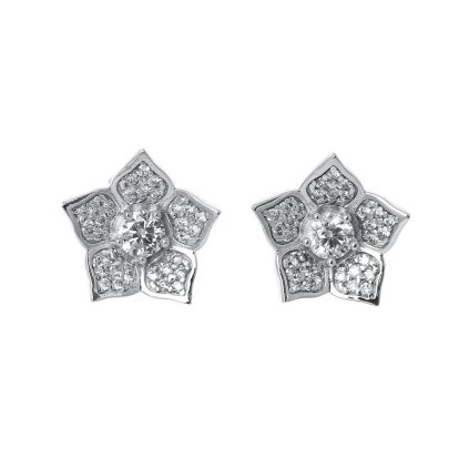Náušnice květy s diamanty z bílého zlata