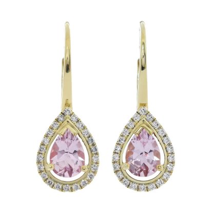 Náušnice ze žlutého zlata s přírodním berylem – morganitem a diamanty