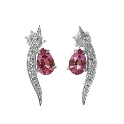 Náušnice z bílého zlata s přírodními turmalíny a diamanty