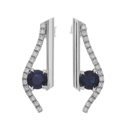 Ručně vyrobené náušnice z bílého zlata se safíry a diamanty