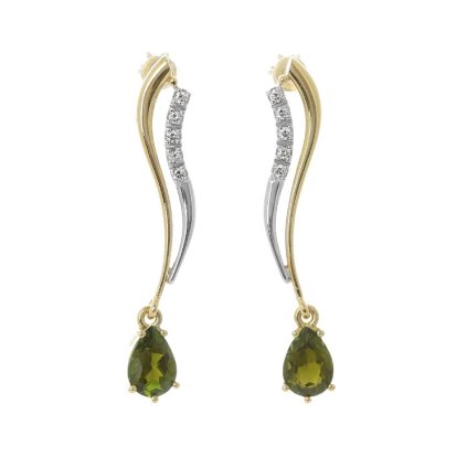 Náušnice z bílého a žlutého zlata s turmalíny a diamanty