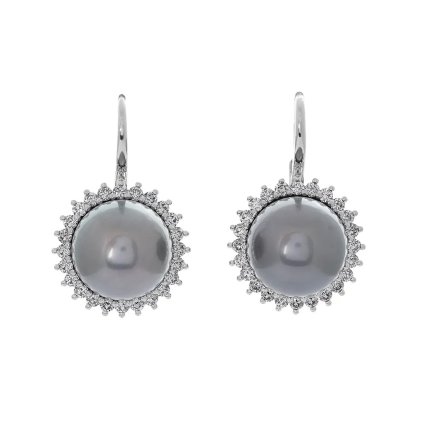 Ručně vyrobené náušnice z bílého zlata s diamanty a mořskou perlou Tahiti