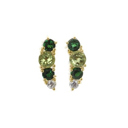 Náušnice s přírodními peridoty, turmalíny a diamanty ze žlutého zlata