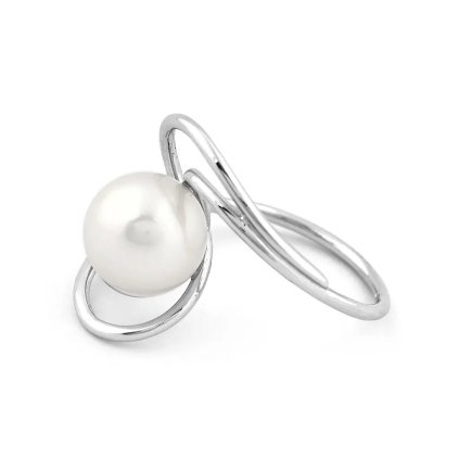 Prsten se sladkovodní perlou z bílého zlata, vel. 54