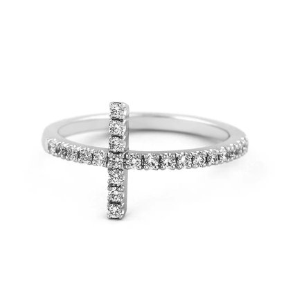 Prsten kříž s diamanty z bílého zlata, vel. 53