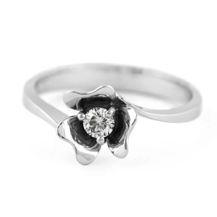 Prsten růže s diamantem z bílého zlata, vel. 55