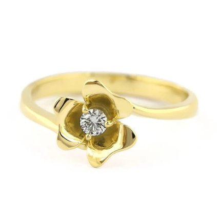 Prsten růže s diamantem ze žlutého zlata, vel. 54