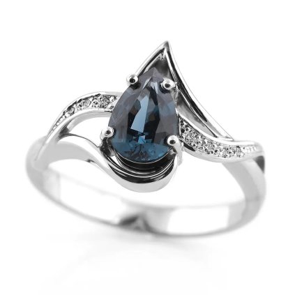 Fascinující prsten s modrým spinelem a diamanty z bílého zlata, vel. 55,5