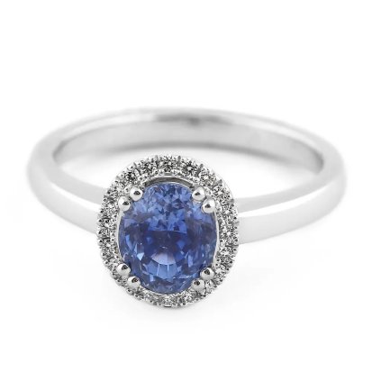 Prsten se safírem a diamanty z bílého zlata, vel. 57