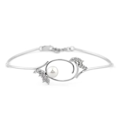 Ručně vyrobený náramek z bílého zlata se sladkovodní perlou a diamanty