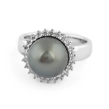 Unikátní prsten s Tahiti perlou a diamanty v bílém zlatě