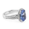 Unikátní prsten s diamanty a safírem z bílého zlata, vel. 56,5