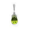 Přívěsek ve tvaru kapky s olivínem a diamanty z bílého zlata
