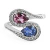 Moderní prsten z bílého zlata s modrým a růžovým safírem a diamanty, vel. 55