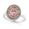 Romantický prsten s růžovým spinelem a dvojitým diamantovým orámováním v kombinaci bílo růžového zlata, vel. 56