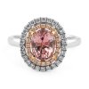 Romantický prsten s růžovým spinelem a dvojitým diamantovým orámováním v kombinaci bílo růžového zlata, vel. 56