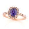 Prsten s fialovým safírem a diamanty z růžového zlata, vel. 56