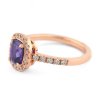 Prsten s fialovým safírem a diamanty z růžového zlata, vel. 56