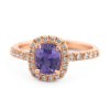 Prsten s fialovým safírem a diamanty z růžového zlata, vel. 56