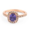 Prsten s fialovým safírem a diamanty z růžového zlata, vel. 56