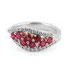 Prsten s přírodními rubíny a diamanty v kombinaci bílého a růžového zlata, vel. 57