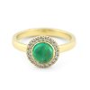 Ručně vyrobený prsten ze žlutého zlata s přírodním smaragdem a diamanty, vel. 55