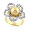Exkluzivní prsten ve tvaru květu s diamanty a mořskou perlou Tahiti v kombinaci žlutého a bílého zlata, vel. 55
