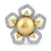 Exkluzivní prsten ve tvaru květu s diamanty a mořskou perlou Tahiti v kombinaci žlutého a bílého zlata, vel. 55