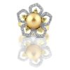 Exkluzivní prsten ve tvaru květu s diamanty a mořskou perlou Tahiti v kombinaci žlutého a bílého zlata, vel. 55