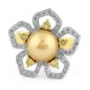 Exkluzivní prsten ve tvaru květu s diamanty a mořskou perlou Tahiti v kombinaci žlutého a bílého zlata, vel. 55