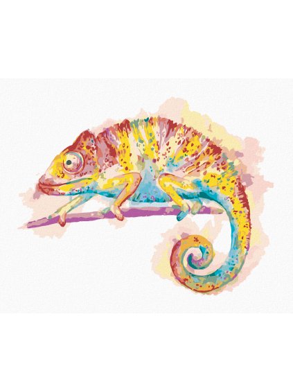 Diamantové malování - BAREVNÝ CHAMELEON NA BÍLÉM POZADÍ