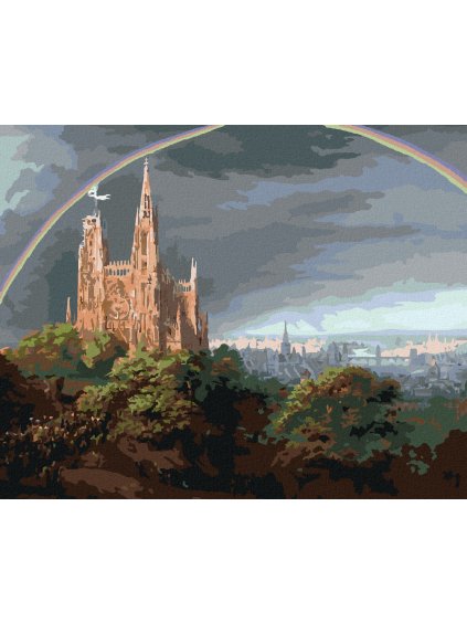 Diamantové malování - STŘEDOVĚKÉ MĚSTO NA BŘEZÍCH ŘEKY (KARL FRIEDRICH SCHINKEL)